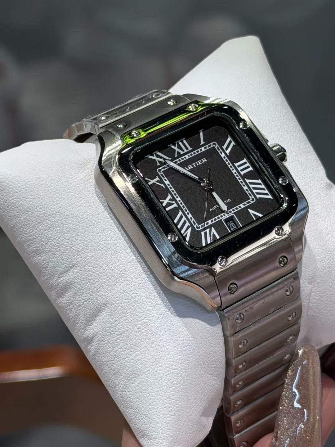 Cartier Black Dial Square Watch — side