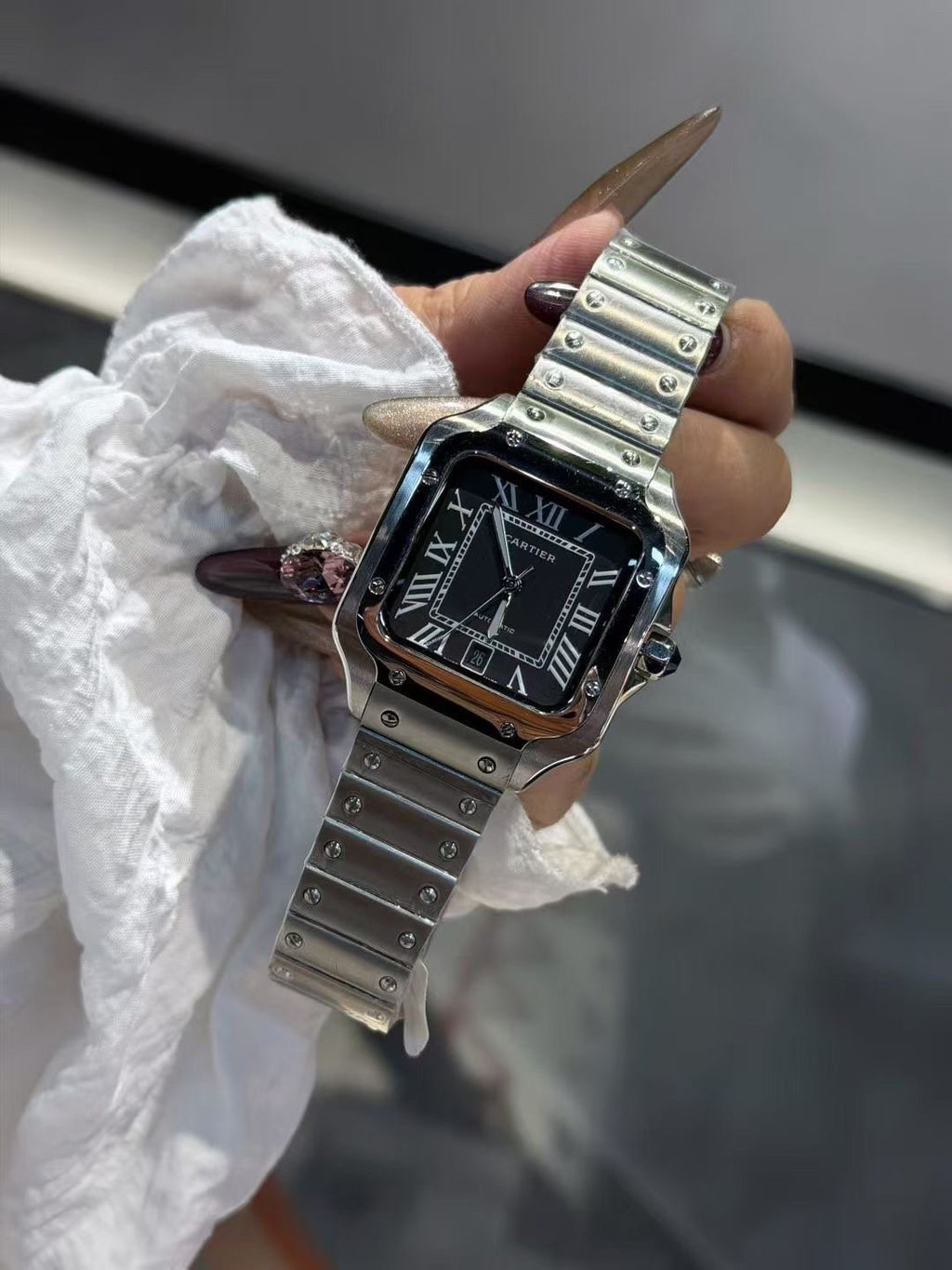 Cartier Black Dial Square Watch — front