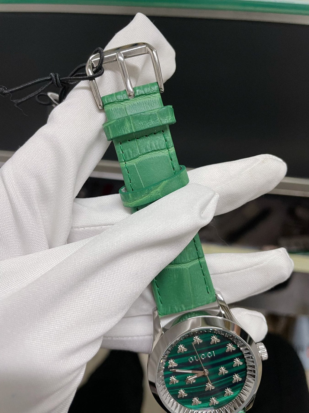 Gucci Green Bee Dial Watch — detail