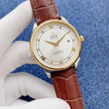 OMEGA Gold-Tone White Dial Leather Strap Watch — hero