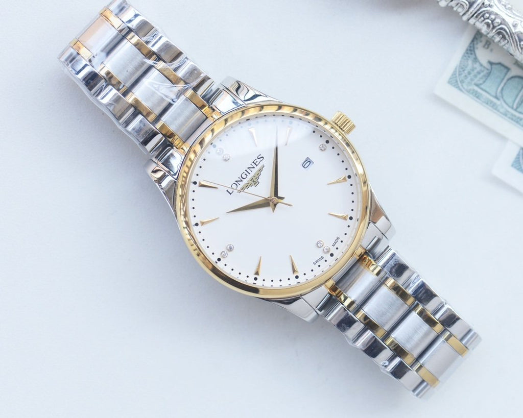 Longines Silver Gold White Dial Watch — hero