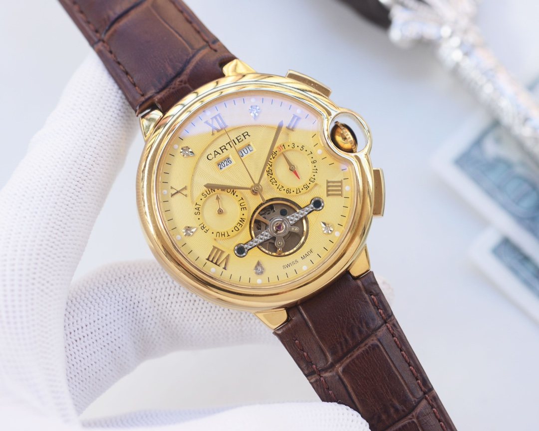 Cartier Gold Brown Strap Watch — hero