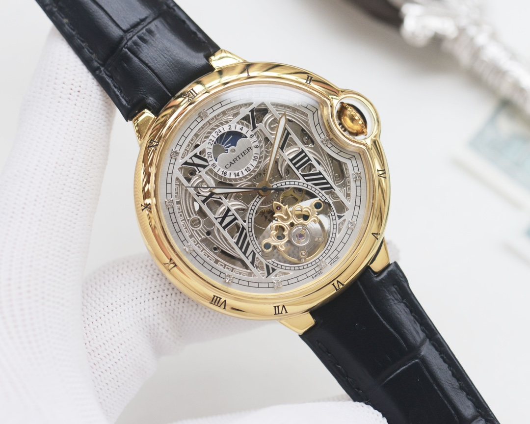 Cartier Gold Black Leather Strap Watch — hero