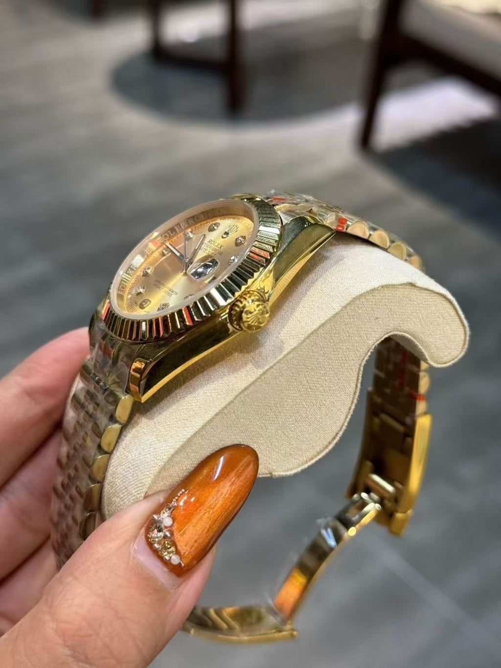 Rolex Gold-Tone Champagne Dial Watch — side