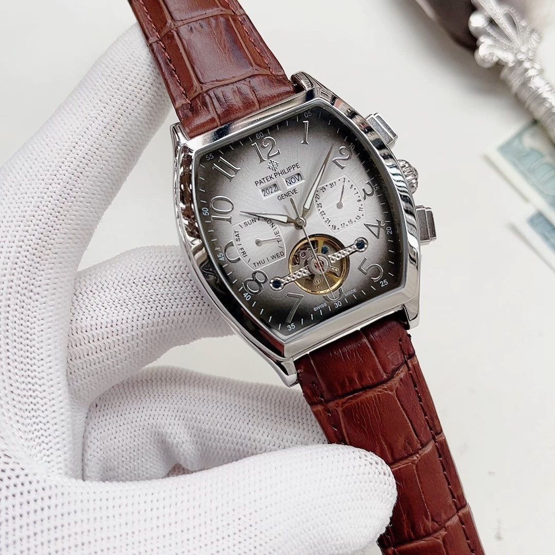Patek Philippe White Dial Brown Leather Strap Watch — hero