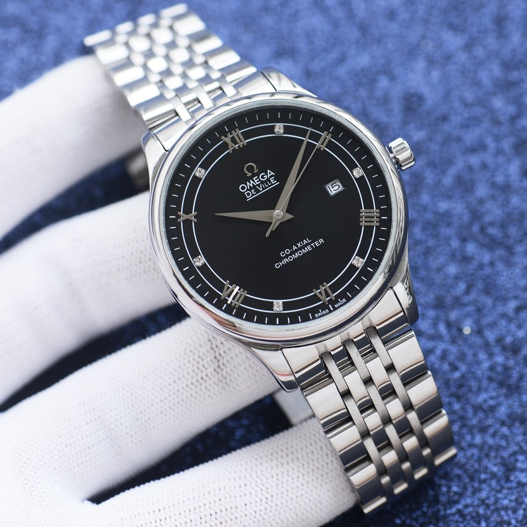 Omega Silver Black Dial Bracelet Watch — hero