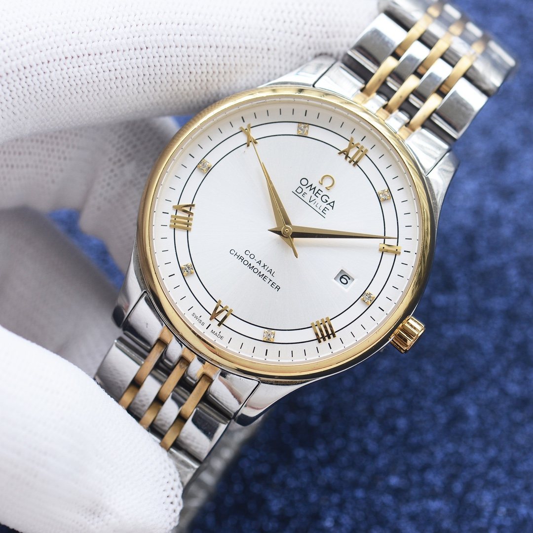 Omega Two Tone Silver White Dial Bracelet Watch — front
