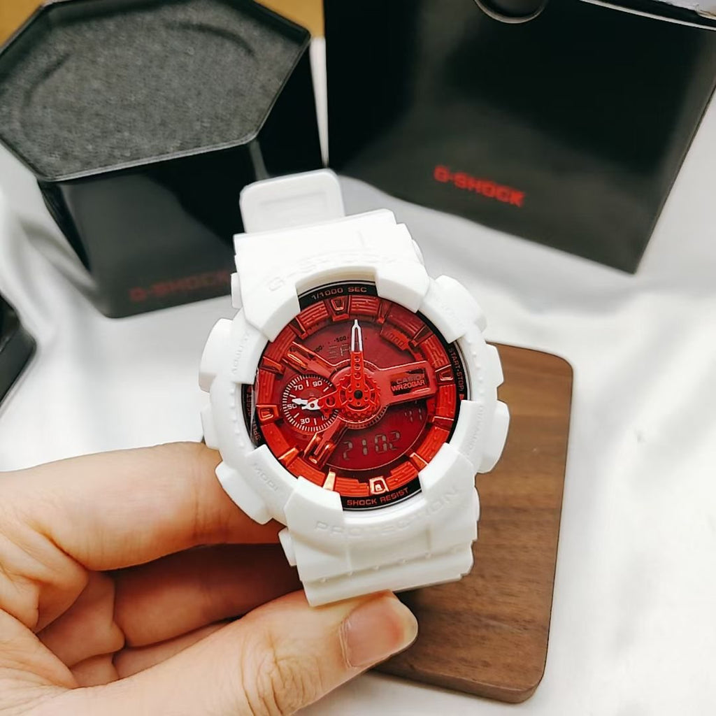 CASIO White Red Dial Watch — front