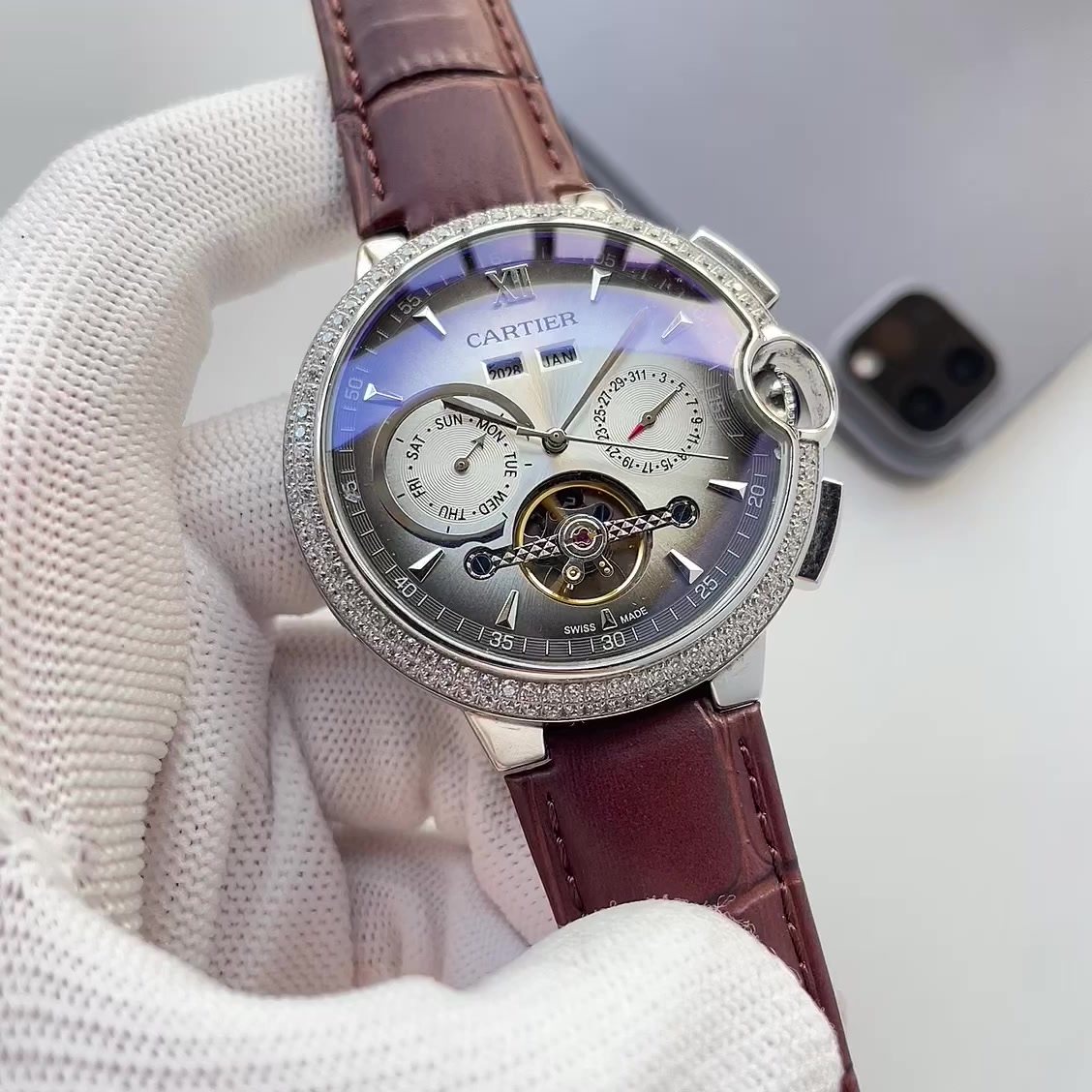 Cartier Burgundy Open-Heart Watch — hero