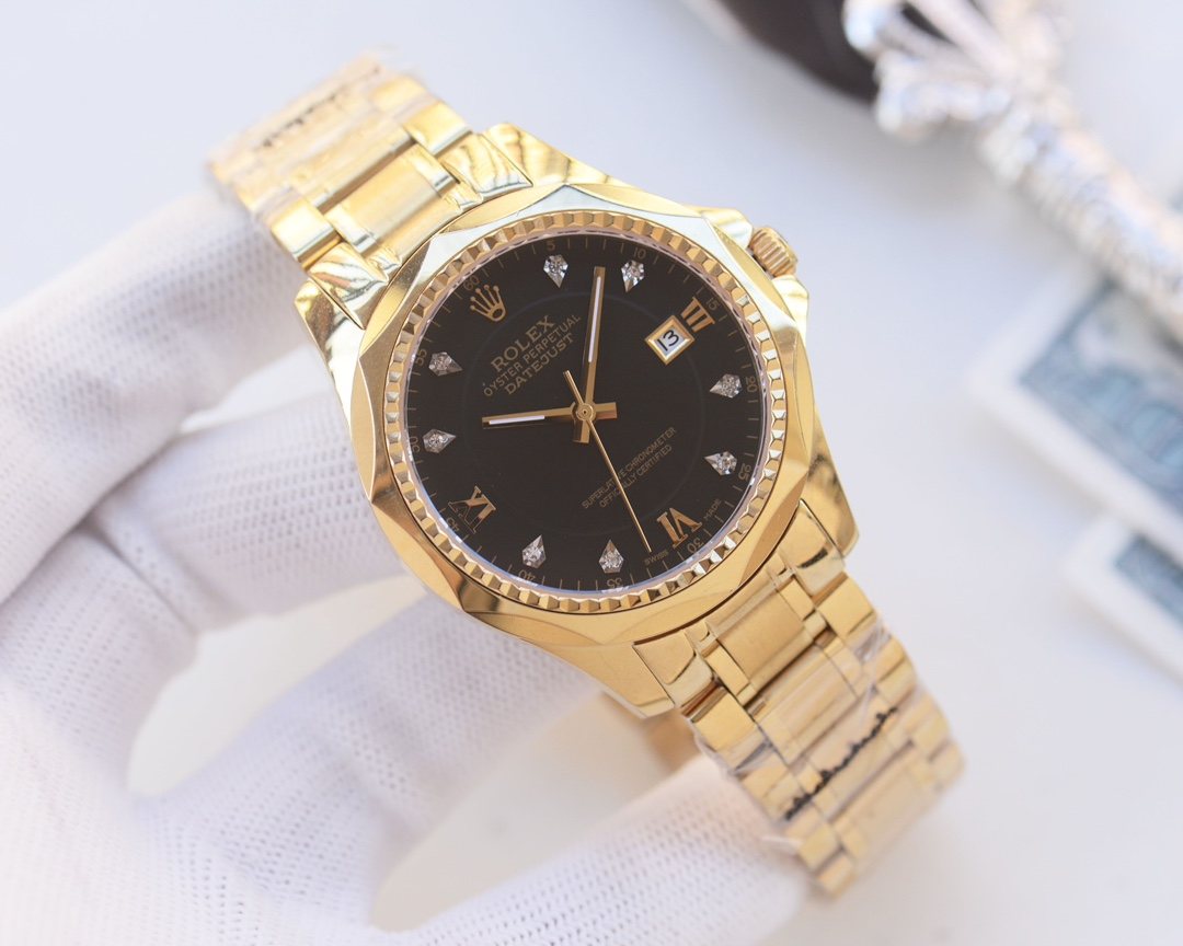 Rolex Gold Black Dial Bracelet Watch — hero