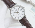 Longines Brown Silver White Dial Leather Strap Watch — hero