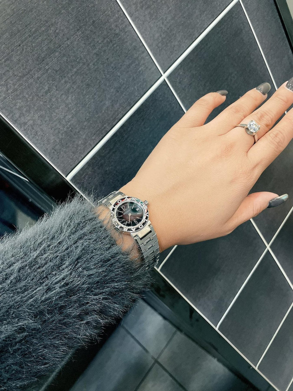 Bulgari Black Dial Silver-Tone Bracelet Watch — model