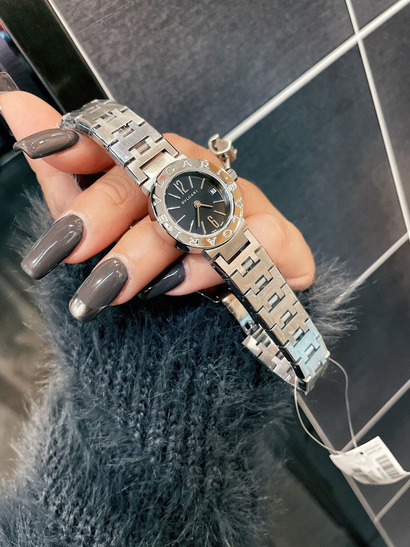Bulgari Black Dial Silver-Tone Bracelet Watch — front