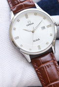 Omega White Dial Brown Leather Strap Watch — hero
