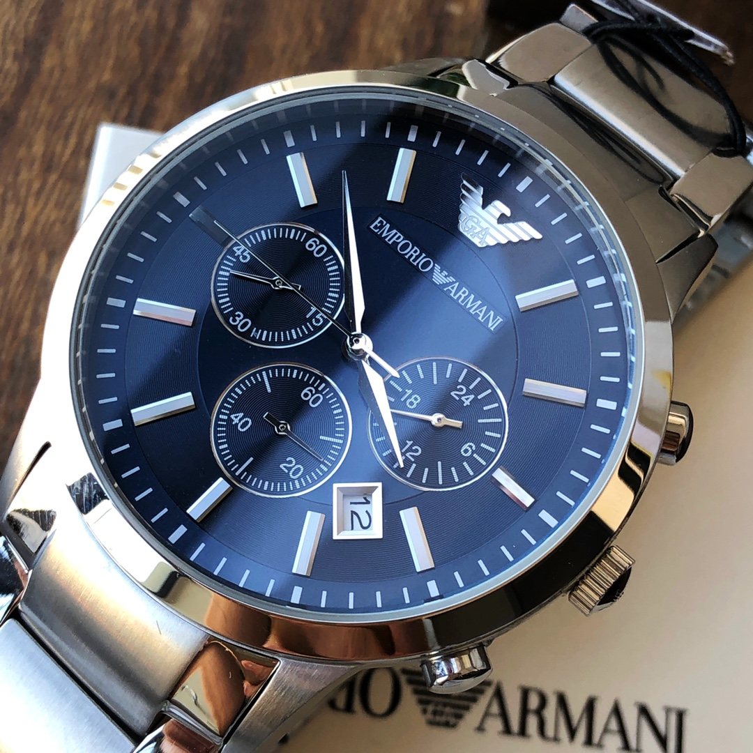 EMPORIO ARMANI Blue Dial Chronograph Watch — hero