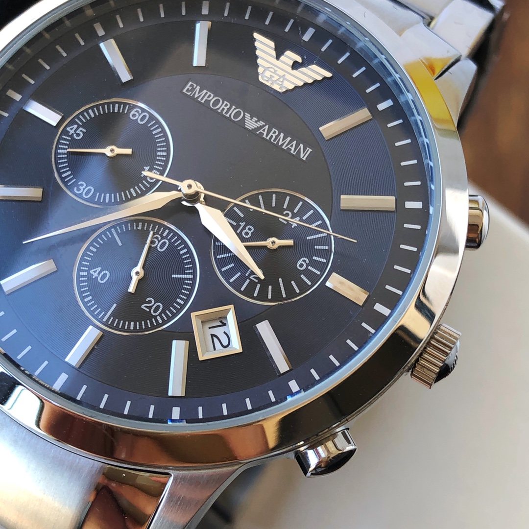 EMPORIO ARMANI Blue Dial Chronograph Watch — detail