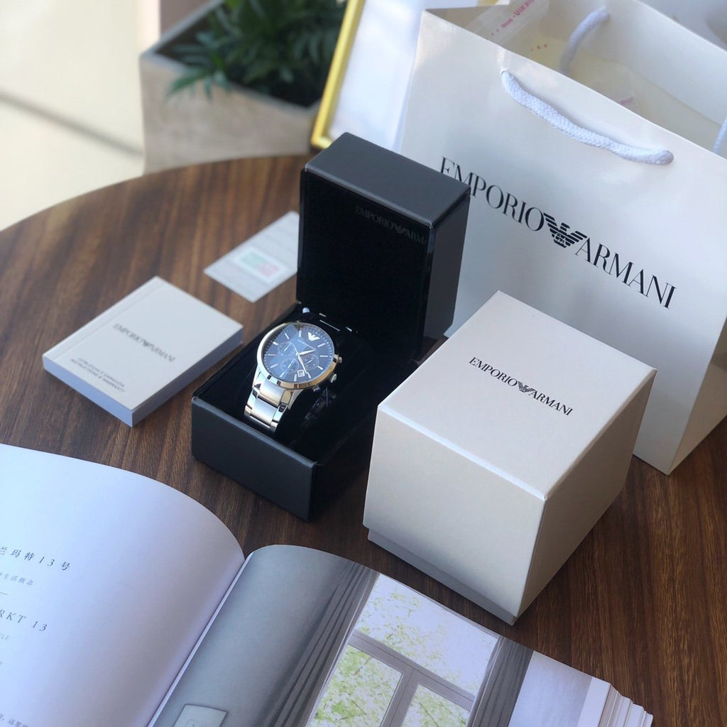 EMPORIO ARMANI Blue Dial Chronograph Watch — front
