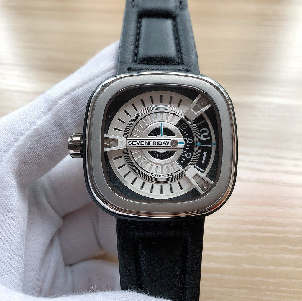 SEVENFRIDAY Black Leather Strap Watch — front
