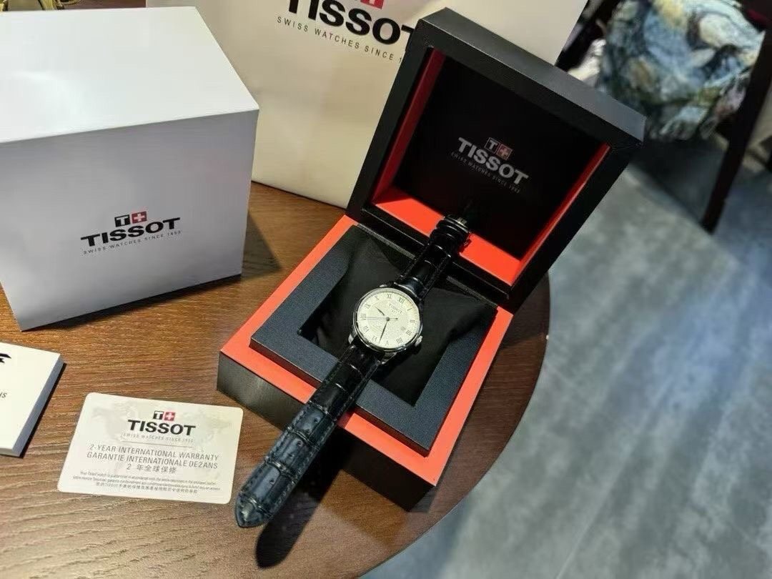 Tissot Cream Dial Black Leather Strap Watch — front