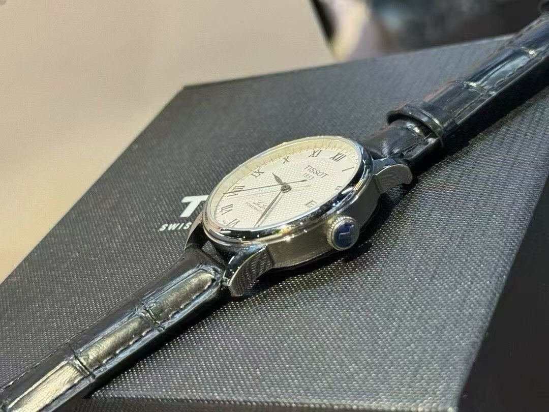 Tissot Cream Dial Black Leather Strap Watch — front
