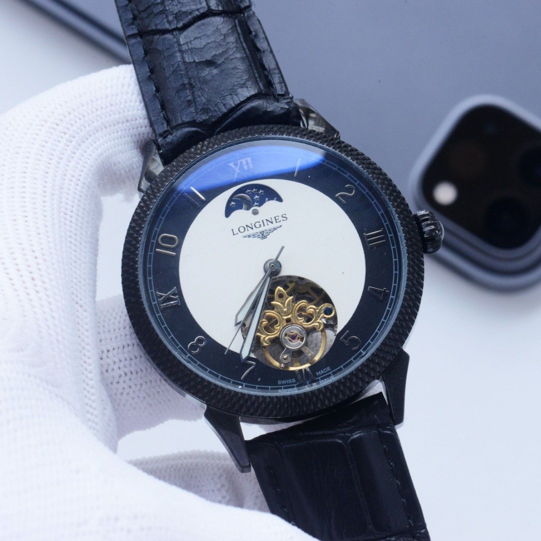 Longines Black White Dial Strap Watch — front