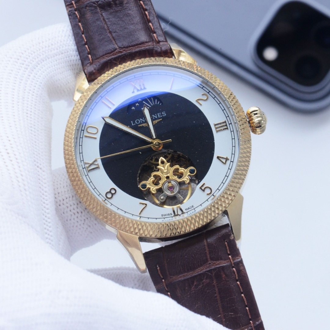 Longines Black White Dial Strap Watch — hero