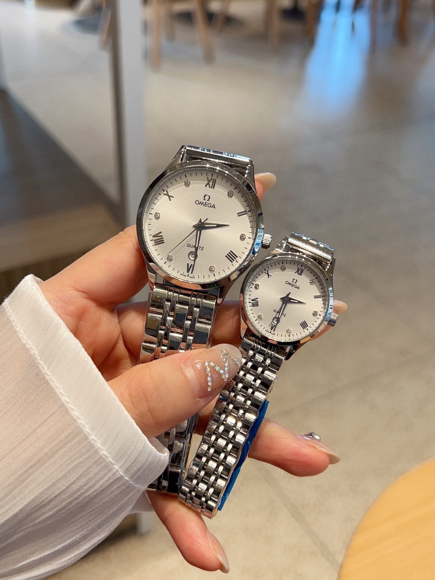 Omega Silver-Tone Couple Watch Set — hero