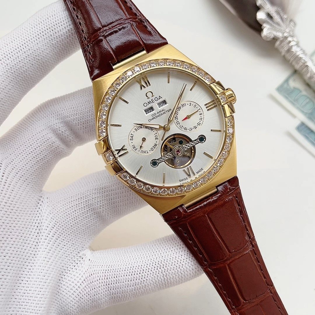 OMEGA Gold-Tone Brown Strap Watch — hero