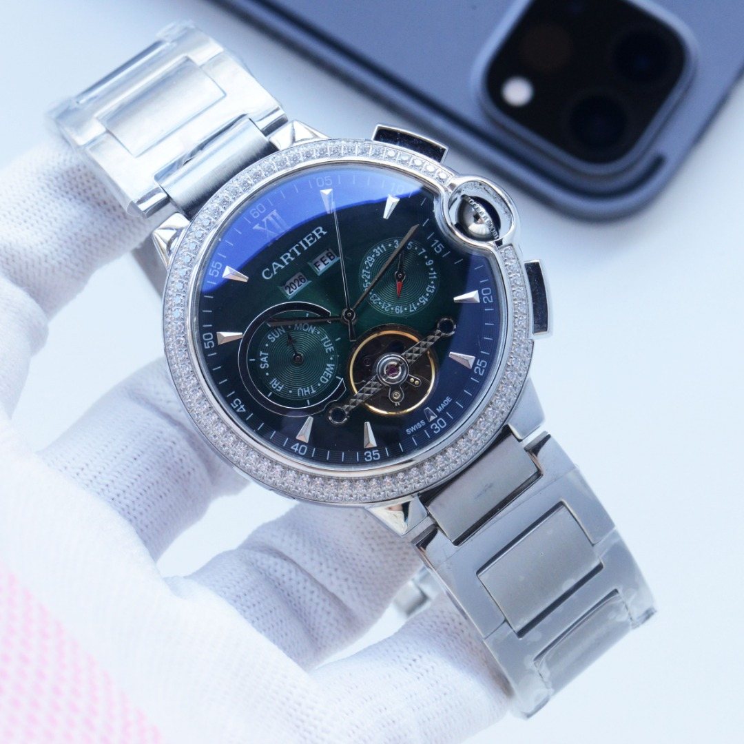 Cartier Silver Green Blue Dial Bracelet Watch — hero