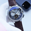 Cartier Brown Blue Silver Dial Leather Strap Watch — hero