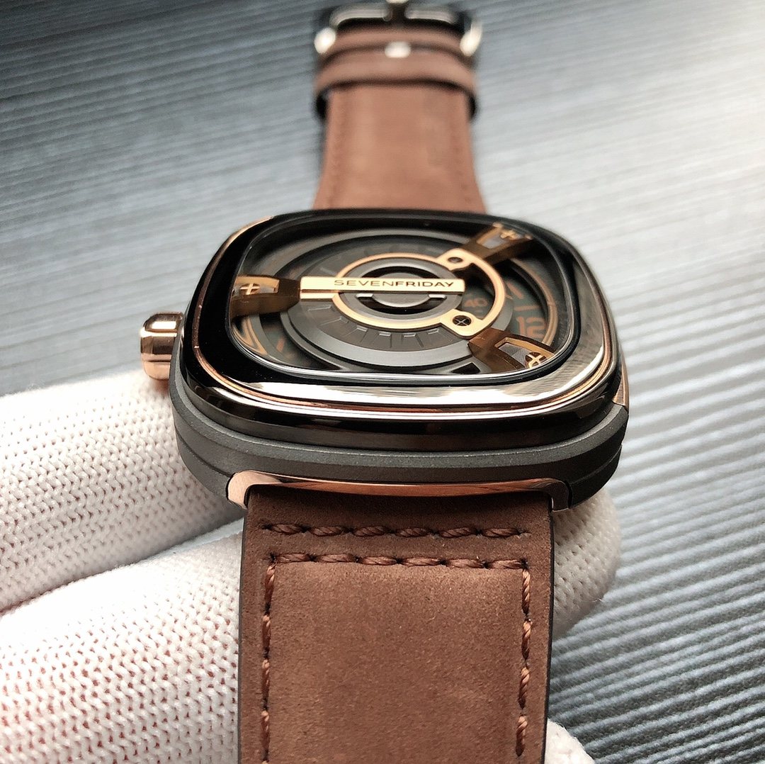 SEVENFRIDAY Brown Strap Rose Gold Watch — front