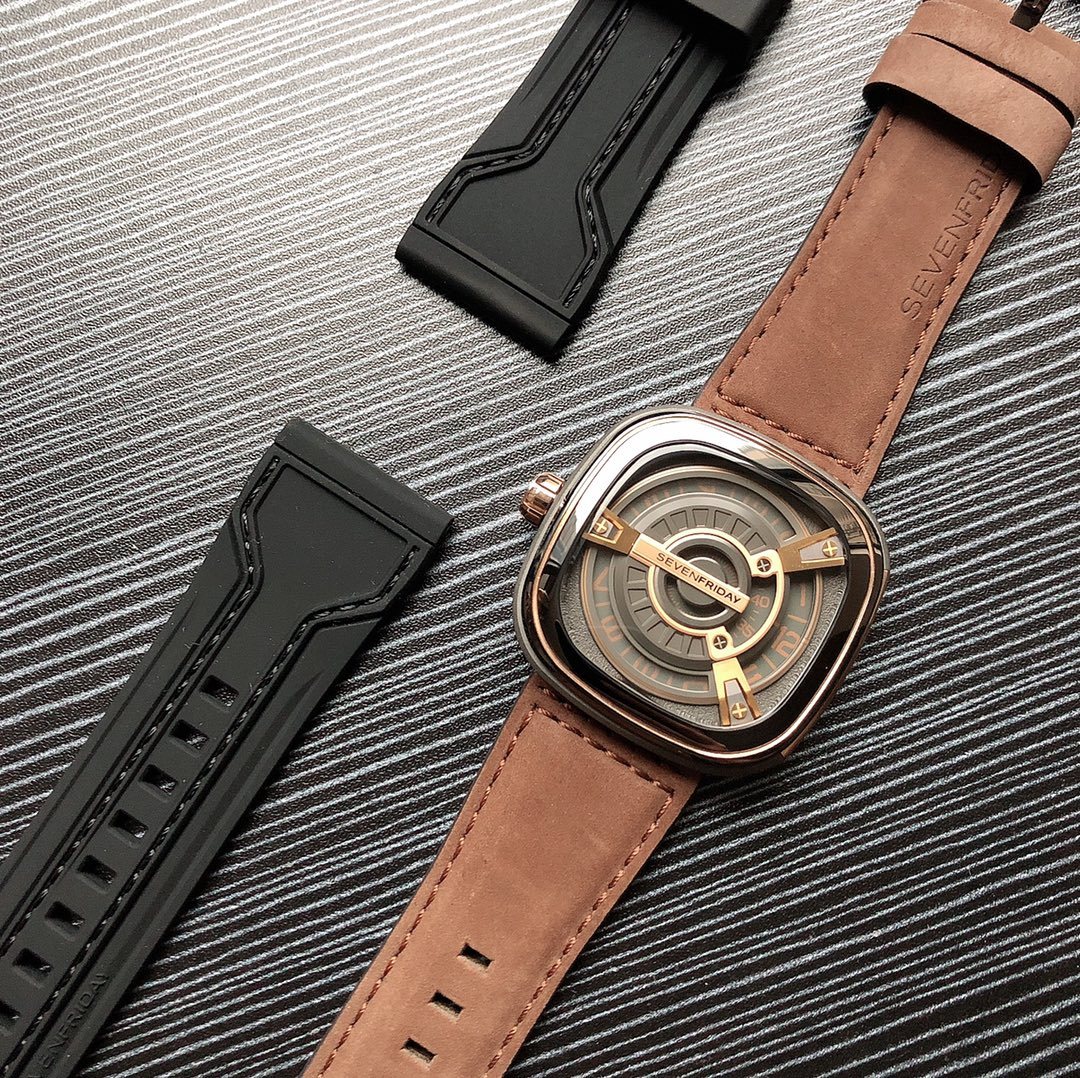 SEVENFRIDAY Brown Strap Rose Gold Watch — hero