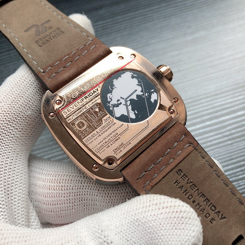 SEVENFRIDAY Brown Strap Rose Gold Watch — back