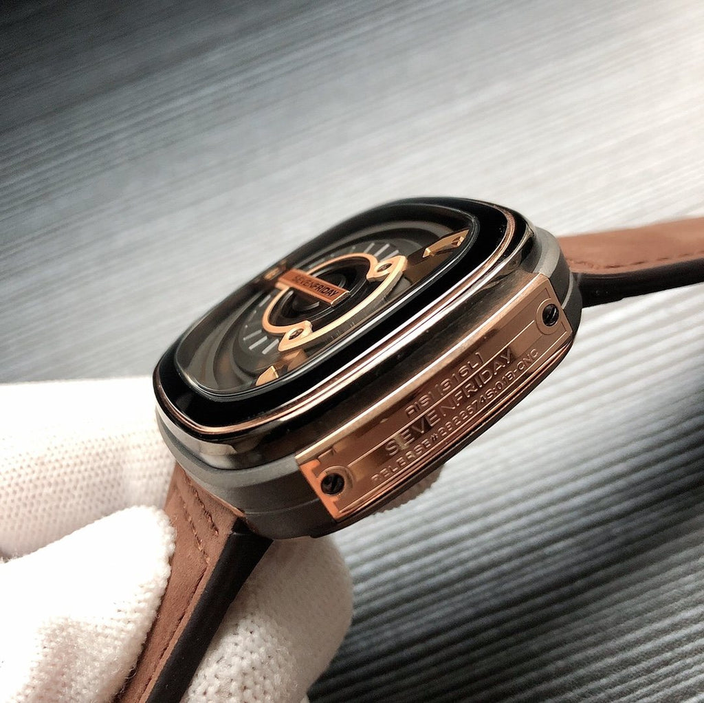 SEVENFRIDAY Brown Strap Rose Gold Watch — side