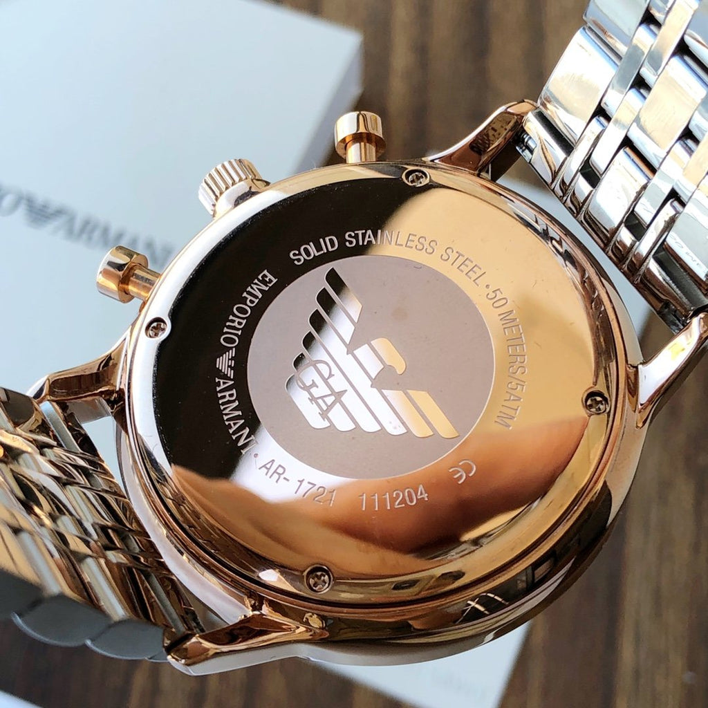 EMPORIO ARMANI Gray Dial Two-Tone Watch — detail
