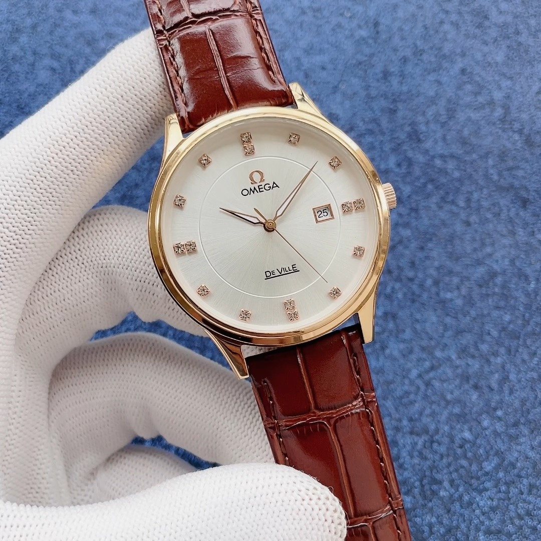 OMEGA Brown Leather Strap Watch — hero