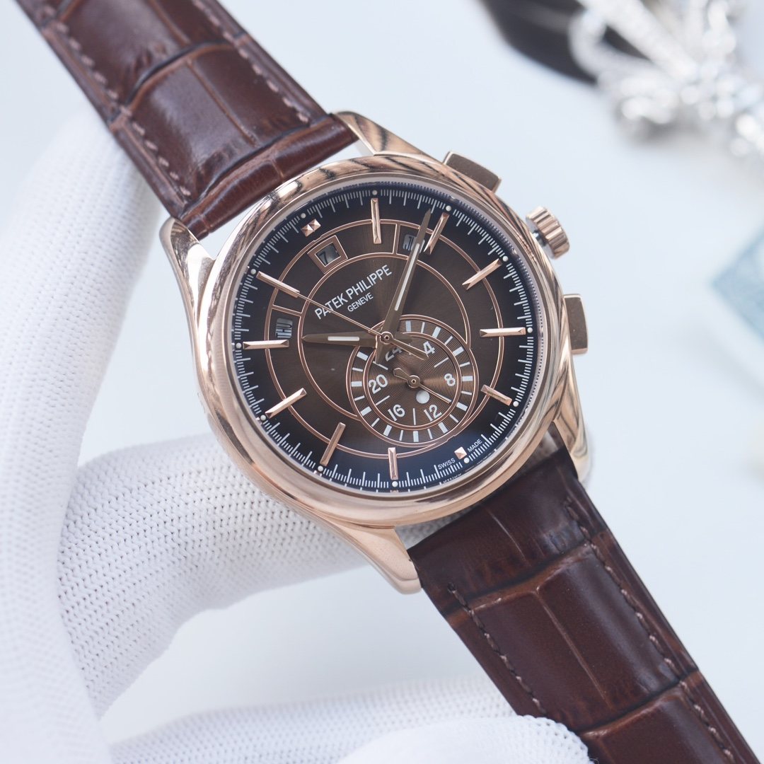Patek Philippe Rose Gold Brown Dial Strap Watch — hero