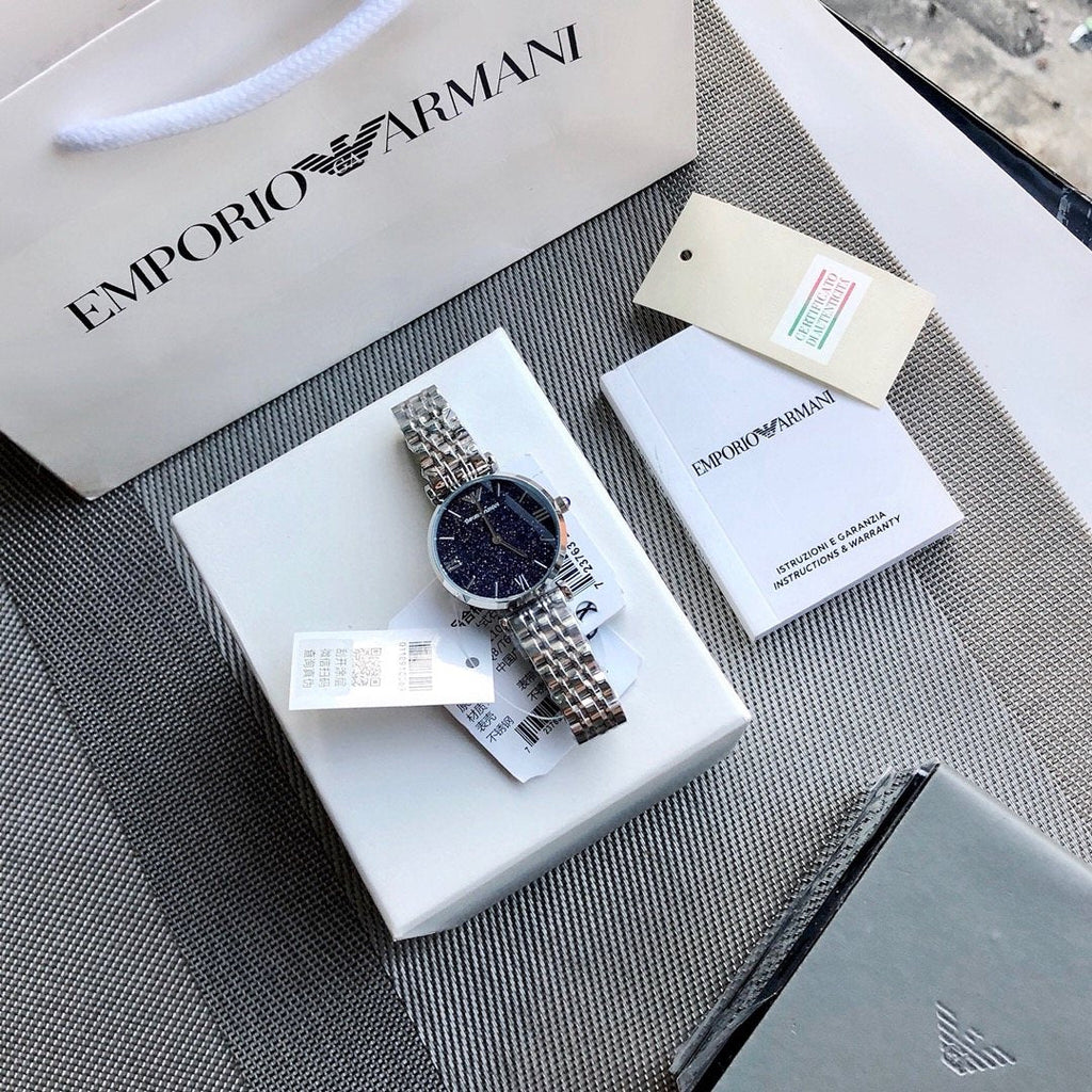EMPORIO ARMANI Blue Dial Two-Tone Watch — front