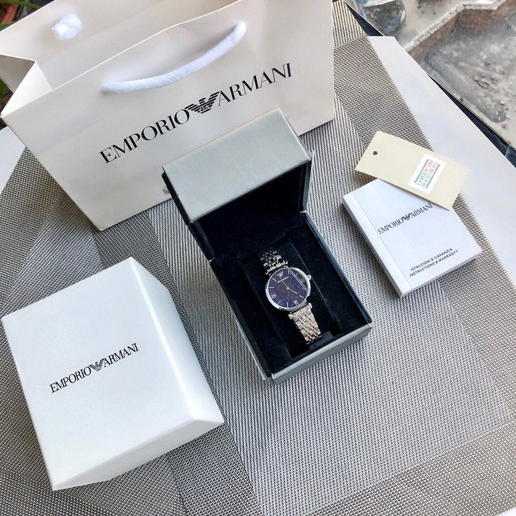 EMPORIO ARMANI Blue Dial Two-Tone Watch — front