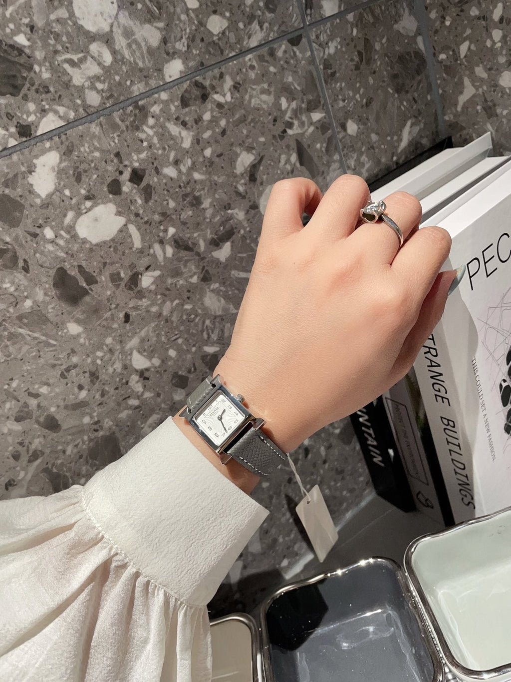 Hermès Brown Silver White Dial Strap Watch — hero