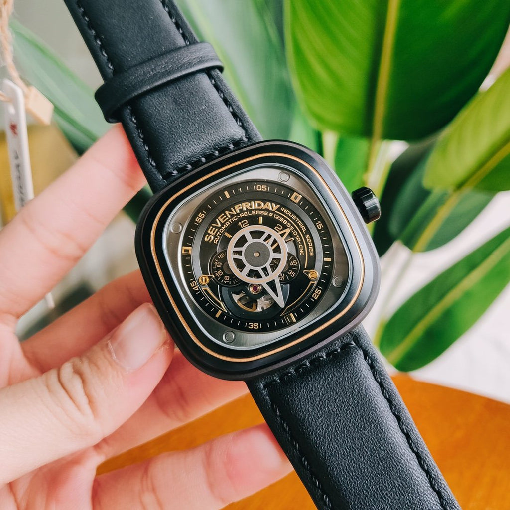 SEVENFRIDAY Black Leather Mechanical Watch — hero