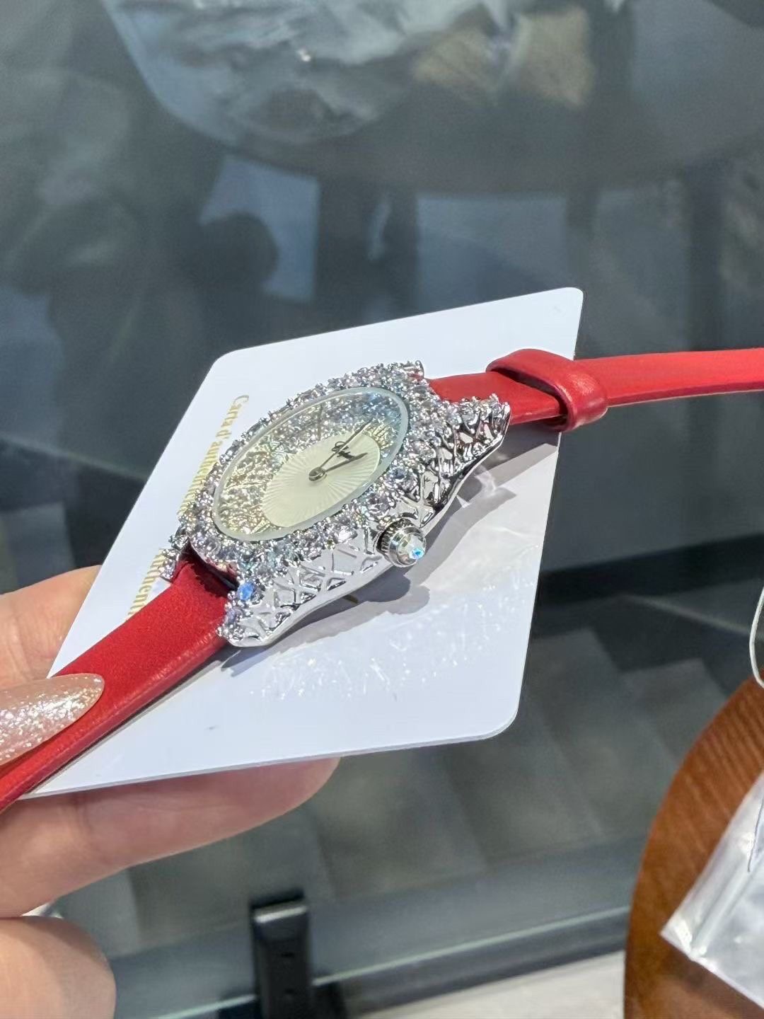 Chopard Crystal-Set Red Strap Watch — detail