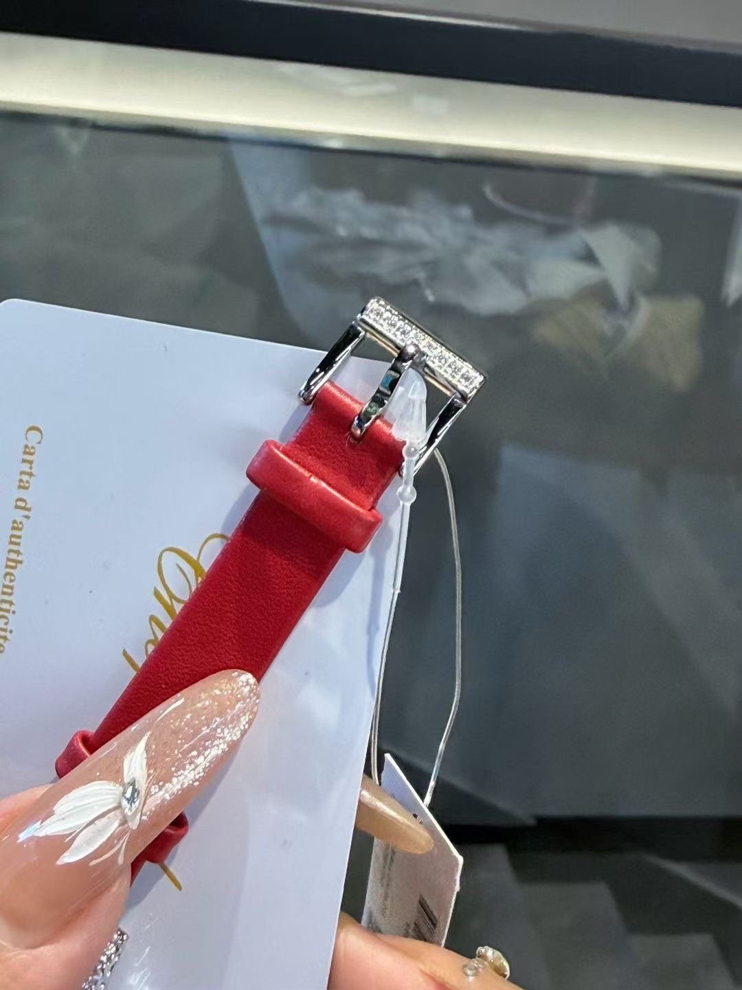 Chopard Crystal-Set Red Strap Watch — detail