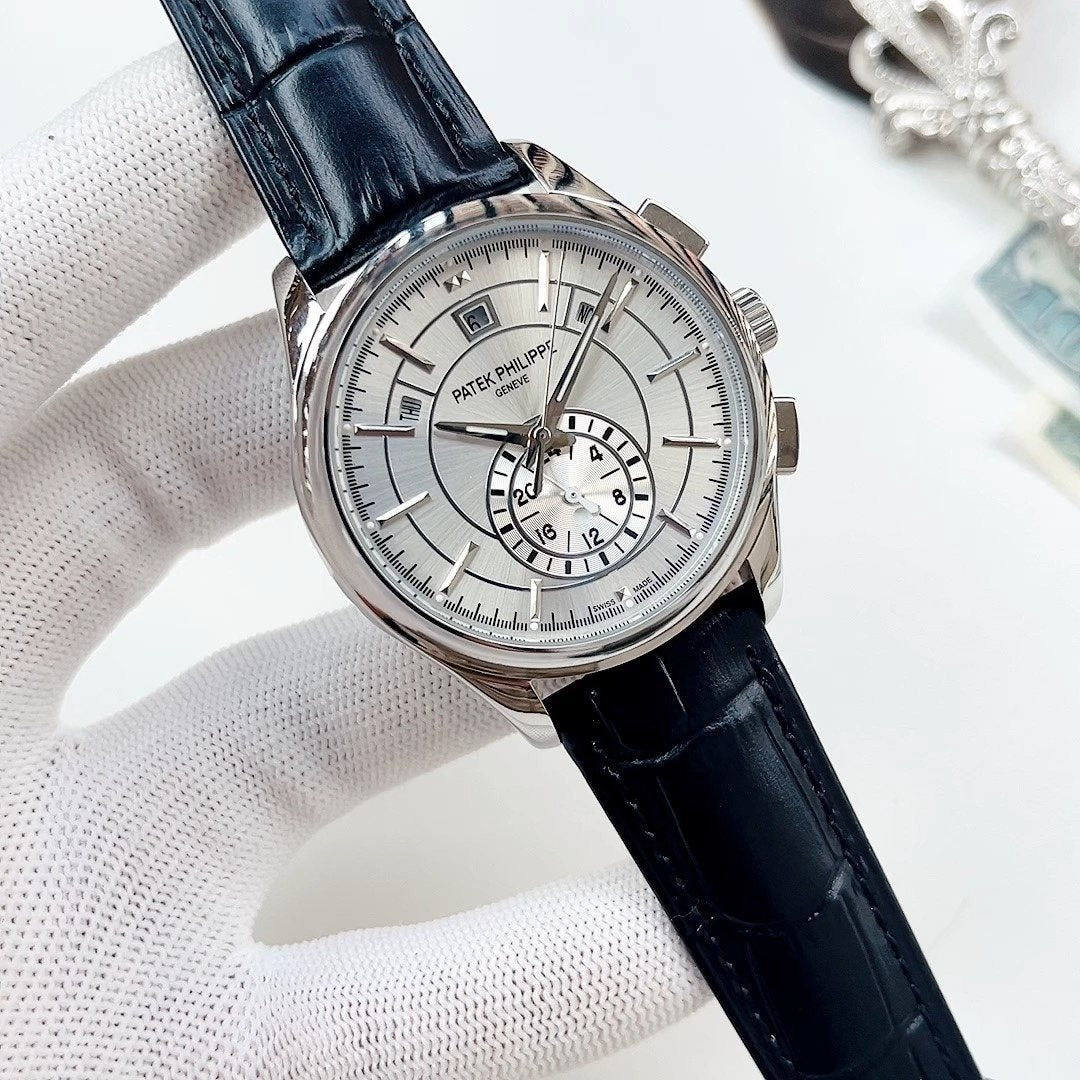 Patek Philippe White Dial Black Strap Watch — hero