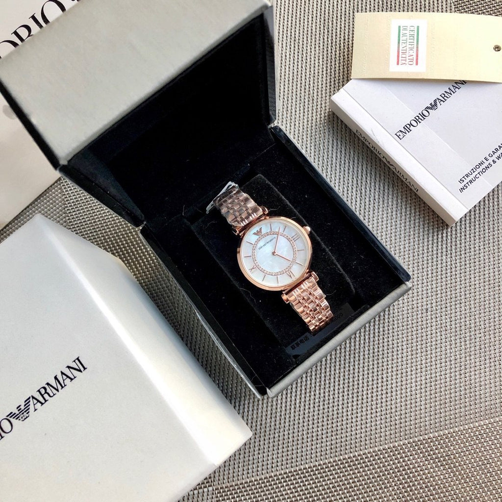 Armani Rose Gold White Dial Watch — front