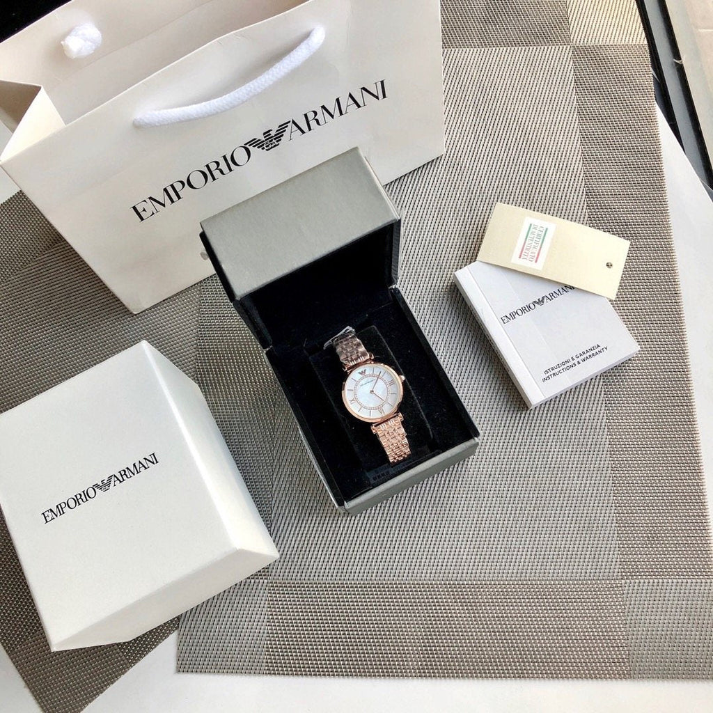 Armani Rose Gold White Dial Watch — front
