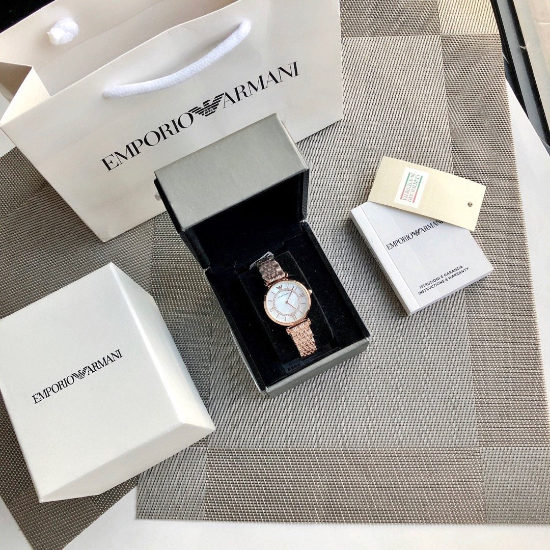 Armani Rose Gold White Dial Watch — front
