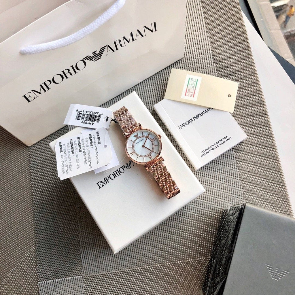 Armani Rose Gold White Dial Watch — front