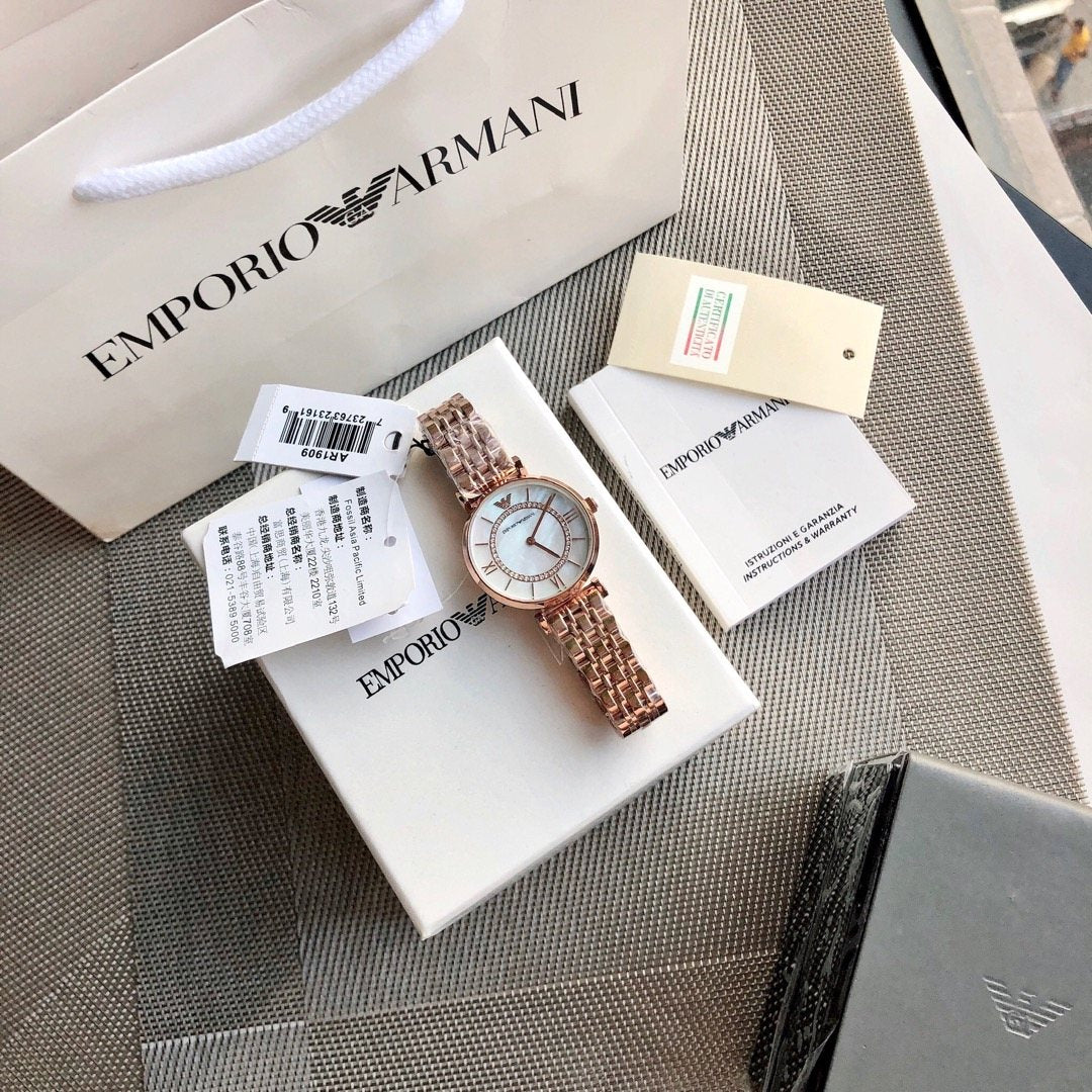 Armani Rose Gold White Dial Watch — front