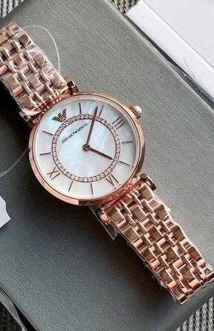 Armani Rose Gold White Dial Watch — front